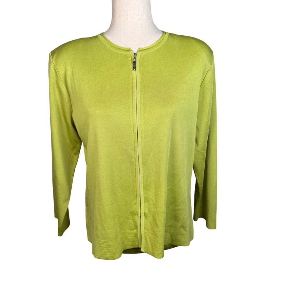 Misook 2 Piece Twin Set Womens Medium Lime Green Acrylic‎ Knit Zip Cardigan Tank